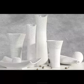 Wazon dekoracyjny RISO 12x12x50 Eurofirany kremowy smukły z efektem kropel rosy