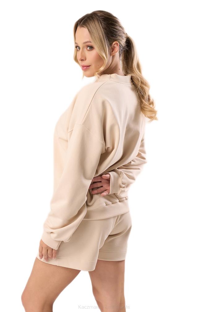 Bawełniana bluza dresowa z długim rękawem Babell kod 3009 waniliowa