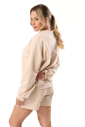 Bawełniana bluza dresowa z długim rękawem Babell kod 3009 waniliowa