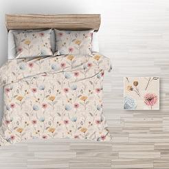 Pościel z kory 140x200 szare różowe pomarańczowe maki na beżowym tle