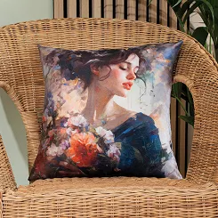 Poszewka dekoracyjna ARIANA 40x40 welwetowa kobieta z kwiatami