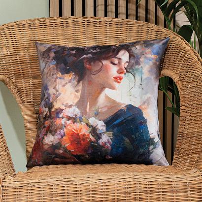 Poszewka dekoracyjna ARIANA 40x40 wielokolorowa welwetowa kobieta z kwiatami