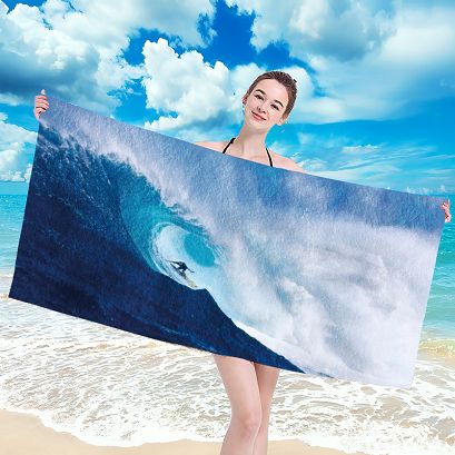 Ręcznik plażowy 100x180 niebieski granatowy surfer na fali