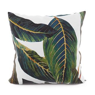 Poszewka dekoracyjna ADISON 40x40 welwetowa biała zielona liście