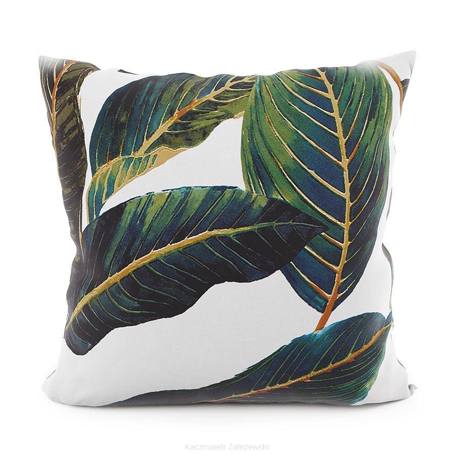Poszewka dekoracyjna ADISON 40x40 welwetowa biała zielona liście