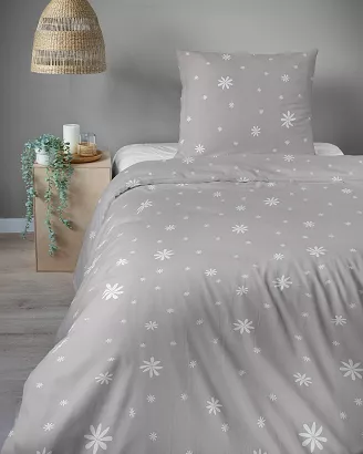 Pościel satynowa Home Satin 140x200 szara w białe kwiaty