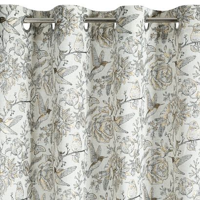 Zasłona gotowa na przelotkach LUCINA2 140x250 Eurofirany naturalna złocista z motywem botanicznym