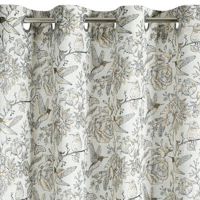 Zasłona gotowa na przelotkach LUCINA2 140x250 Eurofirany naturalna złocista z motywem botanicznym