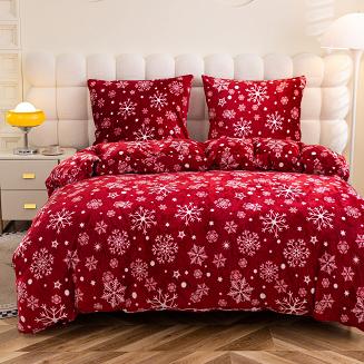 Pościel polarowa XmasCozy 160x200 welur świąteczna czerwona biała śnieżynki