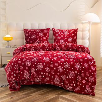 Pościel polarowa XmasCozy 160x200 welur świąteczna czerwona biała śnieżynki