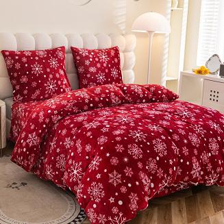 Pościel polarowa XmasCozy 160x200 welur świąteczna czerwona biała śnieżynki