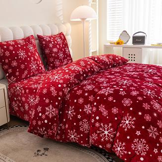 Pościel polarowa XmasCozy 160x200 welur świąteczna czerwona biała śnieżynki