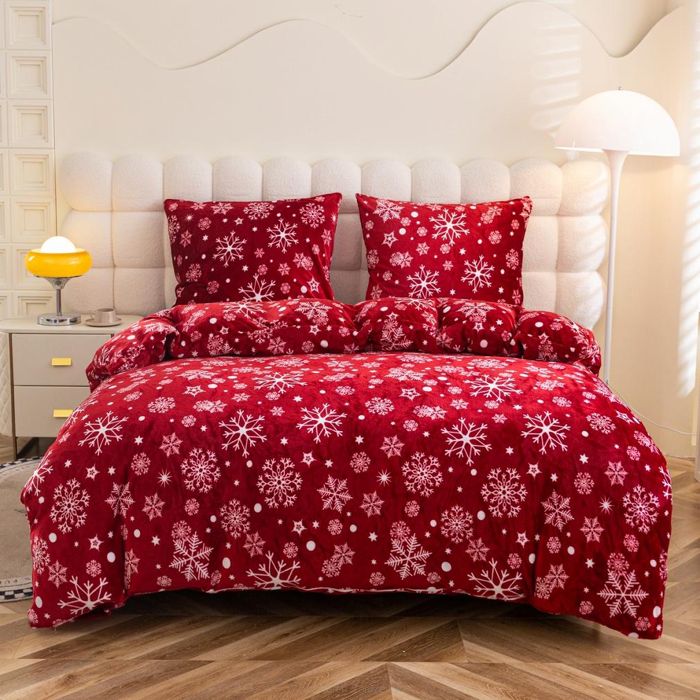 Pościel polarowa XmasCozy 160x200 welur świąteczna czerwona biała śnieżynki