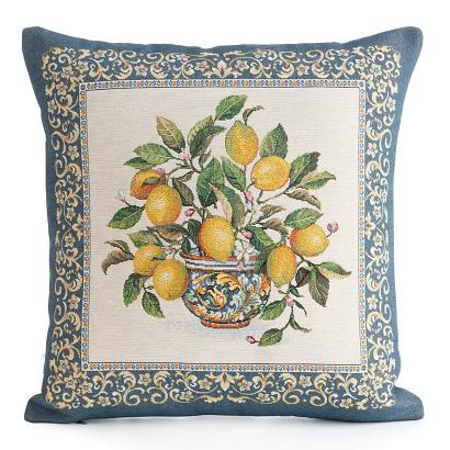 Poszewka dekoracyjna gobelin 45x45 Eurofirany naturalna niebieska żółta cytryny
