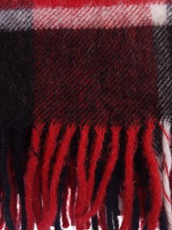 Koc wełniany z frędzlami 160x200 kratka czarny czerwony