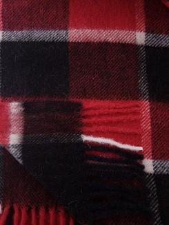 Koc wełniany z frędzlami 160x200 kratka czarny czerwony