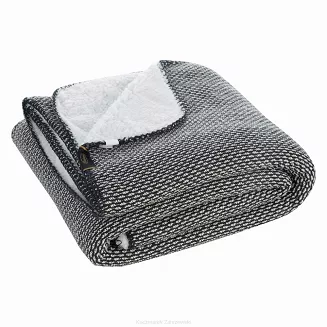 Koc narzuta na łóżko PANDA 150x200 dwustronny baranek czarny biały