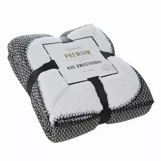 Koc narzuta na łóżko PANDA 150x200 dwustronny baranek czarny biały