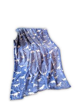 Koc świecący w ciemności 150x200 fluorescencyjny dinozaury biały niebieski