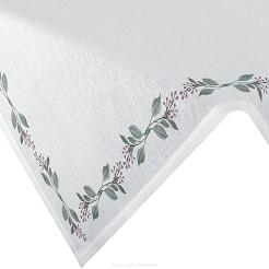 Obrus dekoracyjny wodoodporny LILY 110xx140 Eurofirany biały zielony wzór botaniczny na brzegach