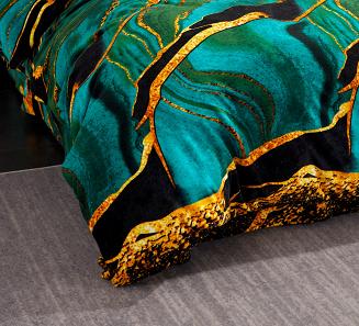 Pościel polarowa 160x200 welur szmaragdowa złota malachit