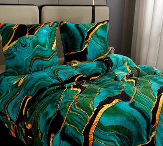 Pościel polarowa 160x200 welur szmaragdowa złota malachit