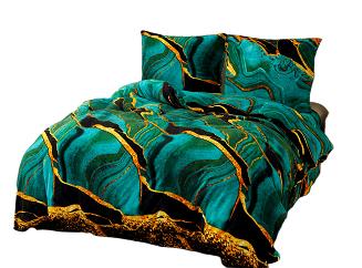 Pościel polarowa 160x200 welur szmaragdowa złota malachit