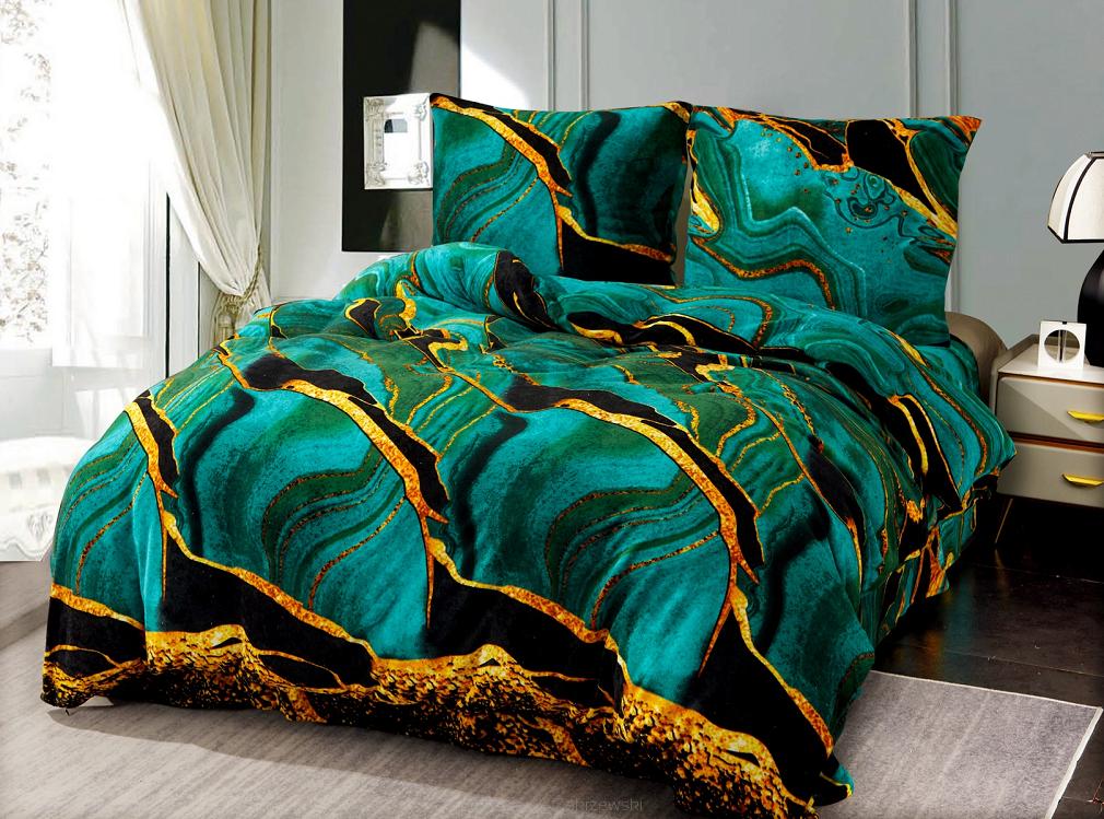 Pościel polarowa 160x200 welur szmaragdowa złota malachit