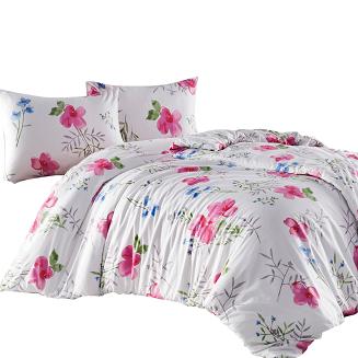 Pościel flanelowa FLANELOVE 220x200 biała w różowe kwiaty