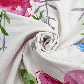 Pościel flanelowa FLANELOVE 220x200 biała w różowe kwiaty