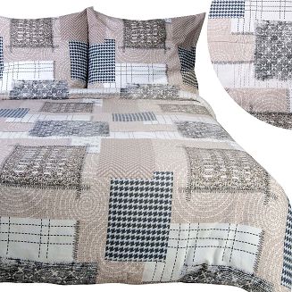 Pościel flanelowa FLANELOVE 140x200 beżowa biała granatowa patchwork