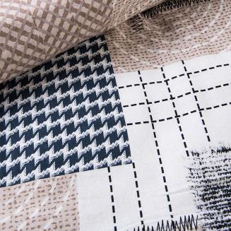 Pościel flanelowa FLANELOVE 140x200 beżowa biała granatowa patchwork