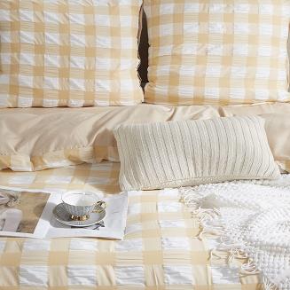 Pościel marszczona CREASY CHECK 200x220 kratka brzoskwiniowa biała