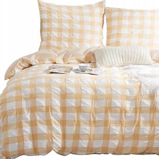Pościel marszczona CREASY CHECK 200x220 kratka brzoskwiniowa biała