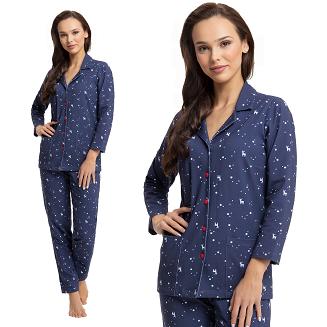 Piżama damska LUNA kod 613 granatowa w renifery i gwiazdki
