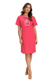 Koszula damska REGINA kod 174 malinowa z kwiatowym nadrukiem z przodu