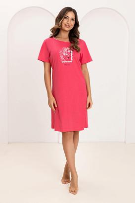 Koszula damska REGINA kod 174 malinowa z kwiatowym nadrukiem z przodu