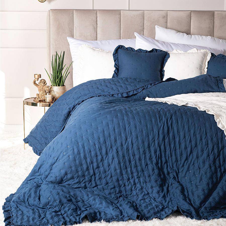 Narzuta dekoracyjna z falbaną WERONA 200x220 niebieska