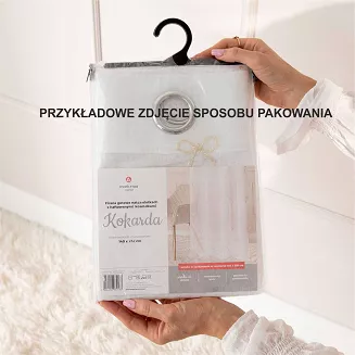 Firana gotowa na taśmie z ołowianką KOKARDKA 140x250 biała na etaminie haftowana złote kokardki