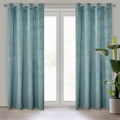 Zasłona gotowa na przelotkach ALUVIA 140x250 Eurofirany welwetowa turkusowa połyskujący nadruk