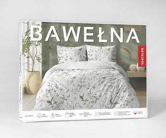 Pościel bawełniana 160x200 Detexpol biała zielona liście ptaki gałązki