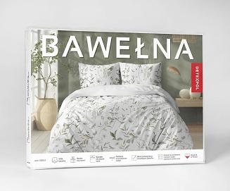 Pościel bawełniana 160x200 Detexpol biała zielona liście ptaki gałązki