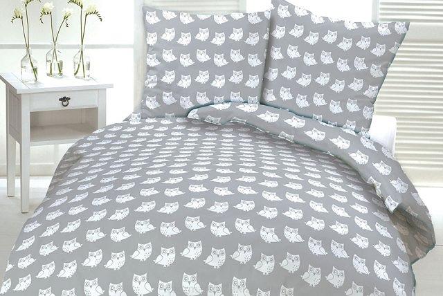 Pościel z kory 100% bawełna 160x200 wzór białe sowy