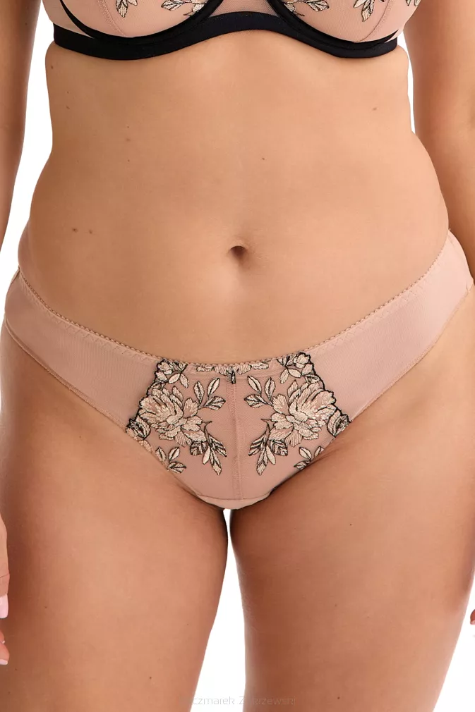 Figi damskie tanga z haftem Oriana 035 beżowe