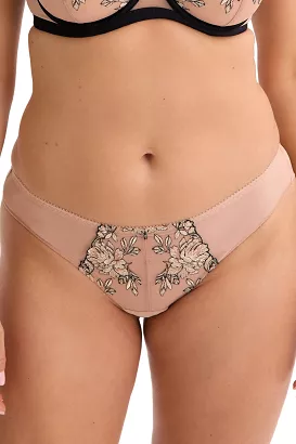 Figi damskie tanga z haftem Oriana 035 beżowe