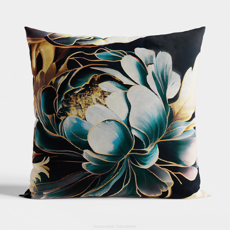 Poszewka dekoracyjna TINA 40x40 welwetowa czarna petrolowa w kwiaty