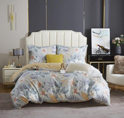 Pościel satyna bawełniana 160x200 szałwiowa beżowa wieloklorowe kwiaty