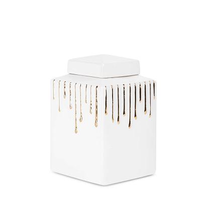 Pojemnik dekoracyjny LUIS 14x28 Eurofirany biały złoty motyw ozdobny a'la ściekająca farba