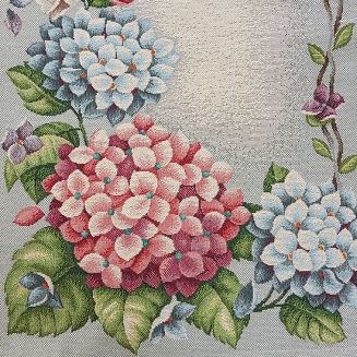 Bieżnik dekoracyjny gobelin 45x140 Eurofirany popielaty w kwitnące hortensję