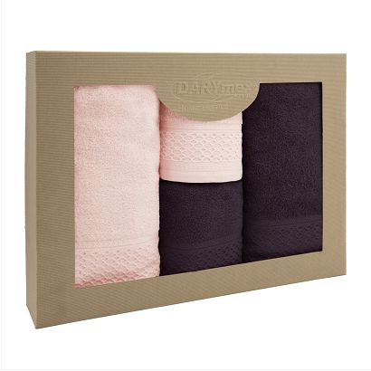 Komplet ręczników 4 częściowy Solano Darymex Bakłażanowy + Róż kwarcowy